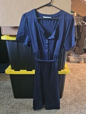 Classic Navy Short-Sleeve Belted Dress - Unbranded